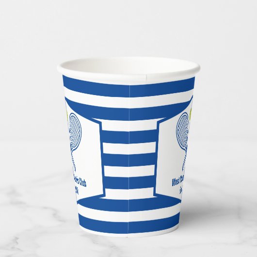 Aangepaste Tennis Country Club Blauw Gestreept Papieren Bekers (Rechts)