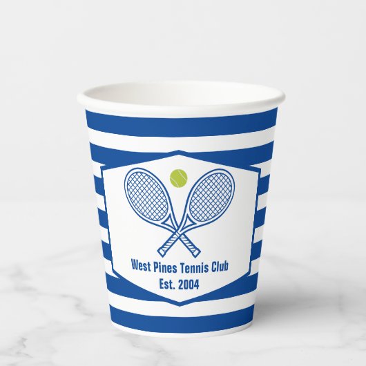 Aangepaste Tennis Country Club Blauw Gestreept Papieren Bekers (Voorkant)