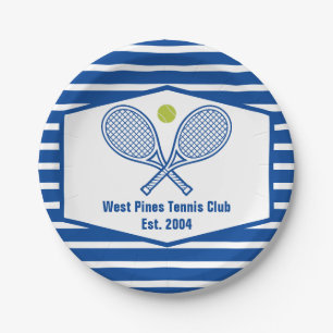 Aangepaste Tennis Country Club Blauw Gestreept Papieren Bordje