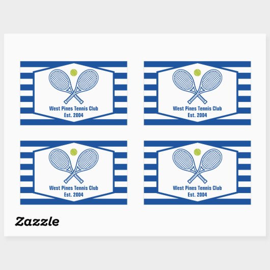 Aangepaste Tennis Country Club Blauw Gestreept Rechthoekige Sticker (Vel)