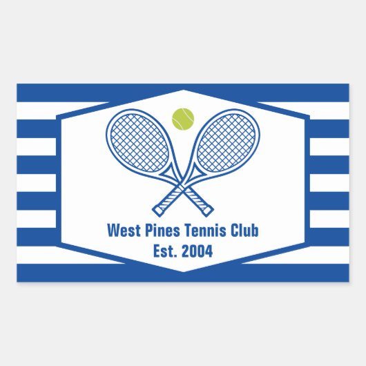 Aangepaste Tennis Country Club Blauw Gestreept Rechthoekige Sticker (Voorkant)