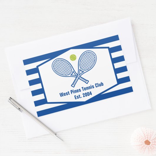 Aangepaste Tennis Country Club Blauw Gestreept Rechthoekige Sticker (Envelop)