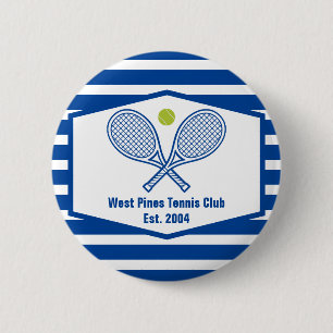 Aangepaste Tennis Country Club Blauw Gestreept Ronde Button 5,7 Cm