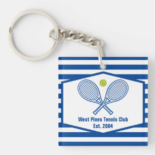 Aangepaste Tennis Country Club Blauw Gestreept Sleutelhanger