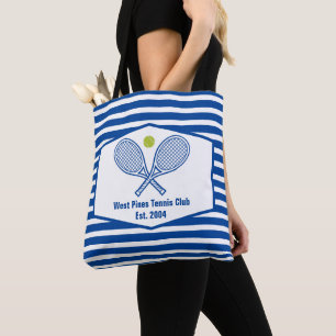 Aangepaste Tennis Country Club Blauw Gestreept Tote Bag