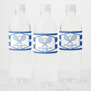 Aangepaste Tennis Country Club Blauw Gestreept Waterfles Etiket