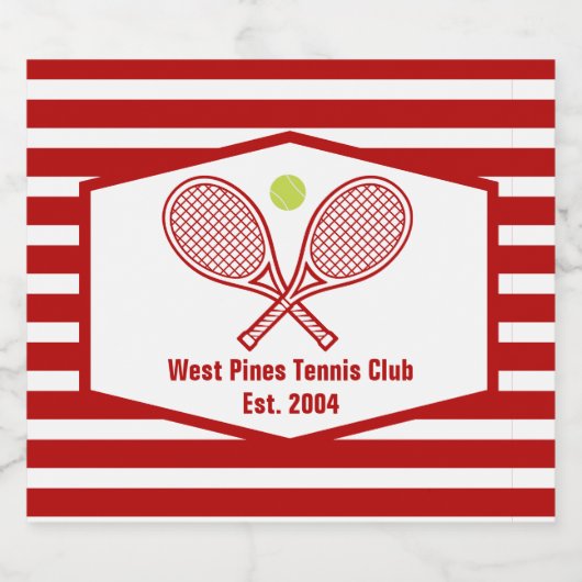 Aangepaste Tennis Country Club rood gestreept Sparkling Wijnetiket (Enkel label)