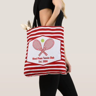 Aangepaste Tennis Country Club rood gestreept Tote Bag
