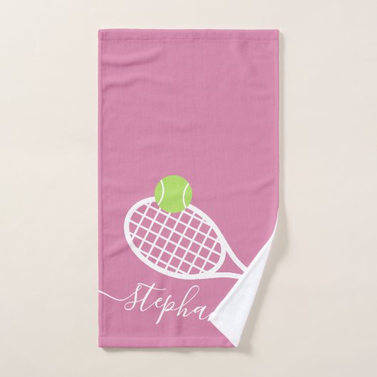 Aangepaste Tennis Elegant Roze Script Name Handdoek (Handdoek)
