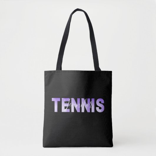Aangepaste Tennis Girls Name Paarse Ombre Text Tote Bag (Voorkant)