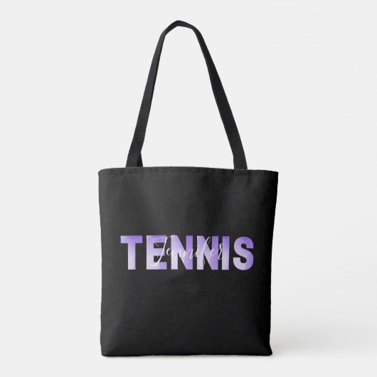 Aangepaste Tennis Girls Name Paarse Ombre Text Tote Bag (Achterkant)