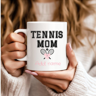 Aangepaste Tennis Mam met Roze Bow & Rackets Koffiemok