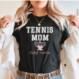 Aangepaste Tennis Mam met Roze Bow & Rackets T-shirt