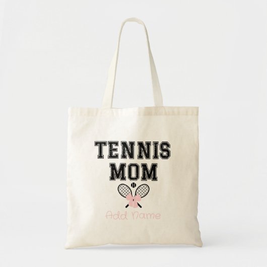 Aangepaste Tennis Mam met Roze Bow & Rackets Tote Bag (Voorkant)