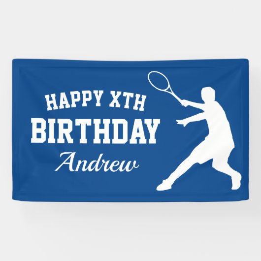 Aangepaste tennis met Happy Birthday-feestbanner Spandoek (Horizontaal)