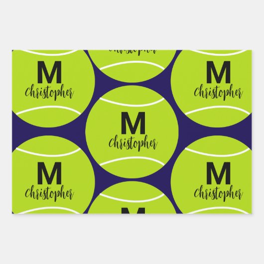 Aangepaste Tennis Monogram Initiaal Naam Inpakpapier Vel (Voorkant 2)