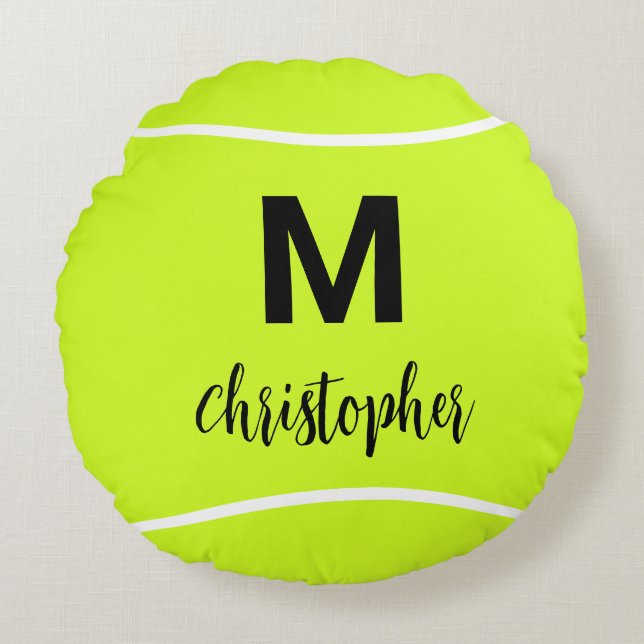 Aangepaste Tennis Monogram Initiaal Naam Rond Kussen (Voorkant)