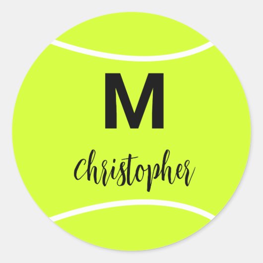 Aangepaste Tennis Monogram Initiaal Naam Ronde Sticker (Voorkant)
