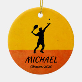 Aangepaste Tennis Player Coach Serve Yellow Xmas Keramisch Ornament