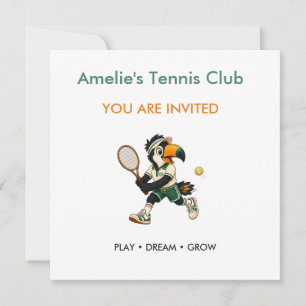 Aangepaste tennisclub kinderverjaardags uitnodigin kaart
