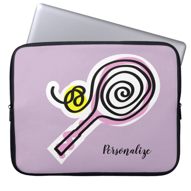 Aangepaste tennisspelersgaven - Roze racket en bal Laptop Sleeve (Voorkant)