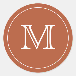 Aangepaste TERRACOTTA whitMonogram Ronde Sticker