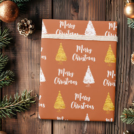 Aangepaste Terracotta Witte Gouden Kerstboom Cadeaupapier