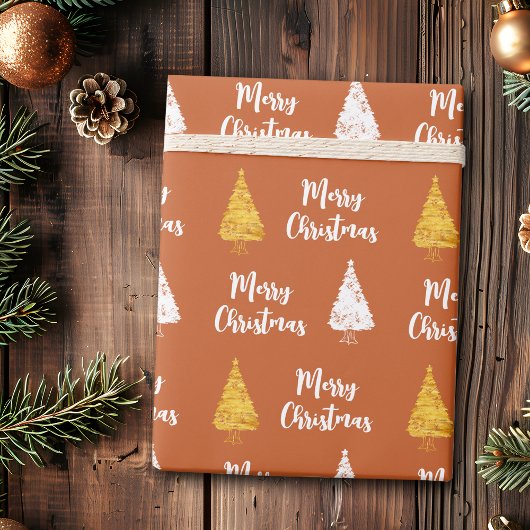 Aangepaste Terracotta Witte Gouden Kerstboom Cadeaupapier