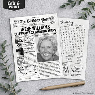 Aangepaste Terug in 1950 krant Verjaardag Kaart, T Feestdagenkaart