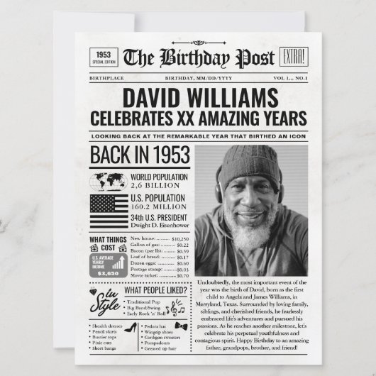 Aangepaste Terug in 1953 krant Verjaardag Kaart, T Feestdagenkaart (Voorkant)