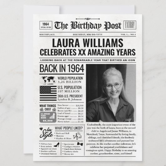 Aangepaste Terug in 1964 krant Verjaardag Kaart, T Feestdagenkaart (Voorkant)