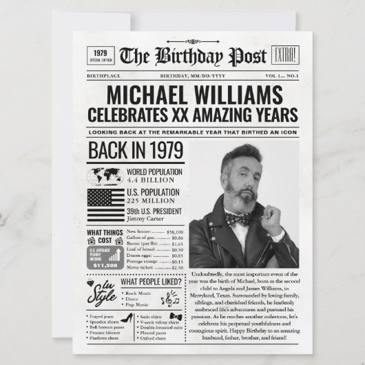 Aangepaste Terug in 1979 krant Verjaardag Kaart, T Feestdagenkaart (Voorkant)