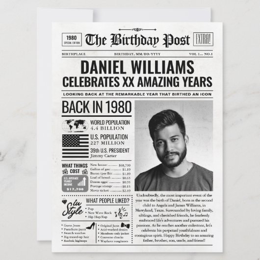 Aangepaste Terug in 1980 krant Verjaardag Kaart, T Feestdagenkaart (Voorkant)