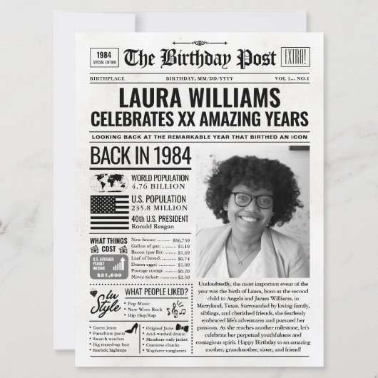 Aangepaste Terug in 1984 krant Verjaardag Kaart, T Feestdagenkaart (Voorkant)