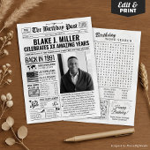 Aangepaste Terug in 1991 krant Verjaardag Kaart, T Feestdagenkaart