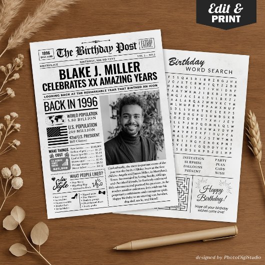 Aangepaste Terug in 1996 krant Verjaardag Kaart, T Feestdagenkaart