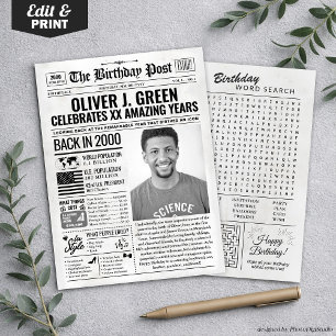 Aangepaste Terug in 2000 Krant Verjaardag Kaart, T Feestdagenkaart