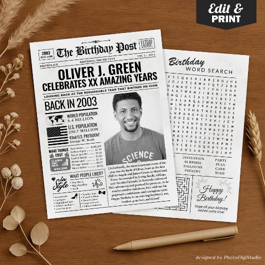 Aangepaste Terug in 2003 Krant Verjaardag Kaart, T Feestdagenkaart