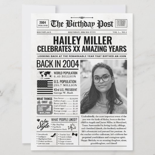 Aangepaste Terug in 2004 Krant Verjaardag Kaart, T Feestdagenkaart (Voorkant)