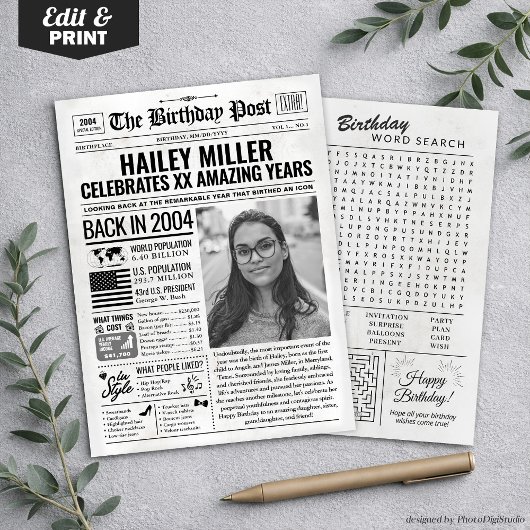 Aangepaste Terug in 2004 Krant Verjaardag Kaart, T Feestdagenkaart