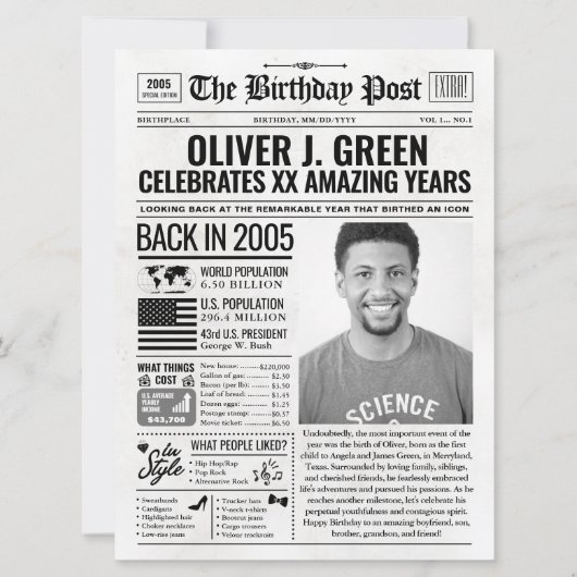 Aangepaste Terug in 2005 Krant Verjaardag Kaart, T Feestdagenkaart (Voorkant)