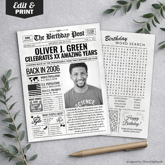 Aangepaste Terug in 2006 Krant Verjaardag Kaart, T Feestdagenkaart