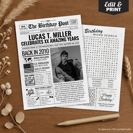 Aangepaste Terug in 2010 Krant Verjaardag Kaart, T Feestdagenkaart