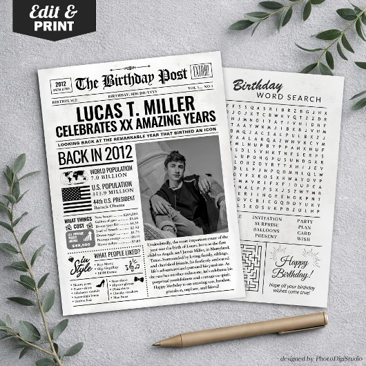 Aangepaste Terug in 2012 Krant Verjaardag Kaart, T Feestdagenkaart