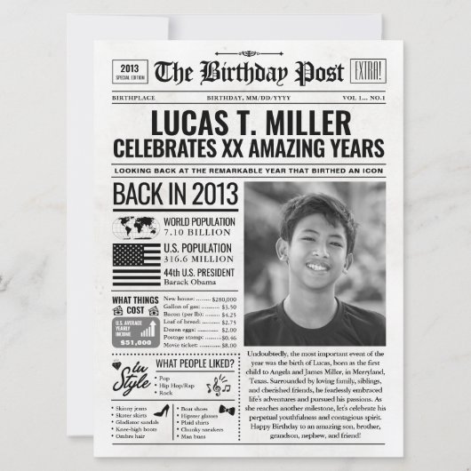 Aangepaste Terug in 2013 Krant Verjaardag Kaart, T Feestdagenkaart (Voorkant)