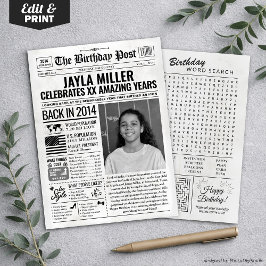 Aangepaste Terug in 2014 Krant Verjaardag Kaart, T Feestdagenkaart