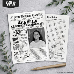 Aangepaste Terug in 2014 Krant Verjaardag Kaart, T Feestdagenkaart