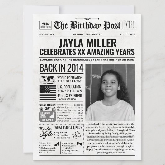 Aangepaste Terug in 2014 Krant Verjaardag Kaart, T Feestdagenkaart (Voorkant)