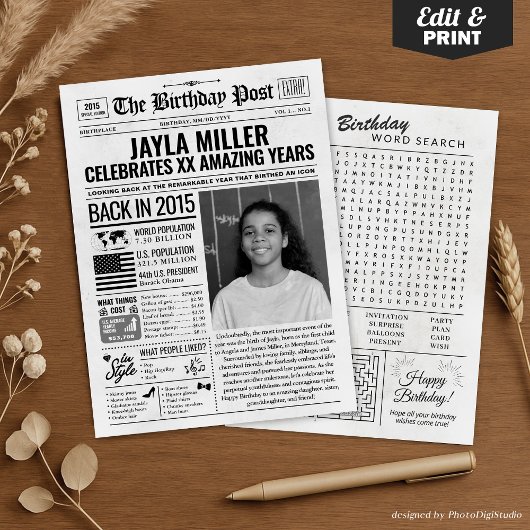 Aangepaste Terug in 2015 Krant Verjaardag Kaart, T Feestdagenkaart