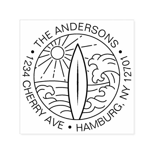 Aangepaste terugkeer adres Surf Board Waves Surfer Zelfinktende Stempel (Design)